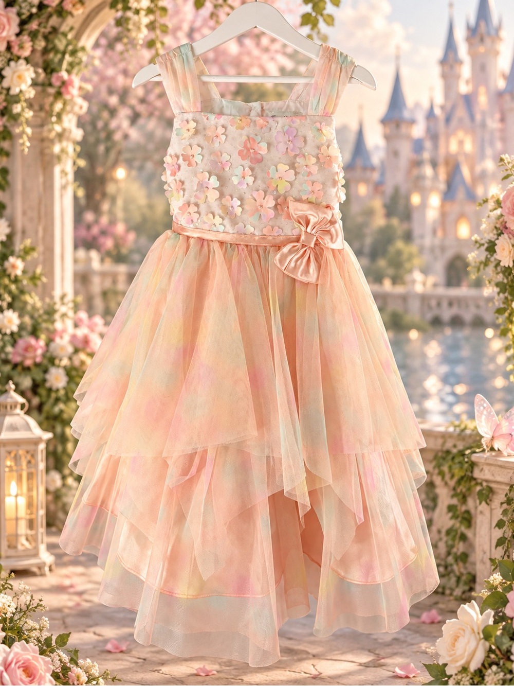 Jona Michelle Girls 5 Pastel Floral Tulle High Low Party Dress NWT